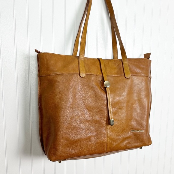 STELLA & MAX LEATHER LARGE CONAC BROWN SHOULDER TOTE BAG - Picture 2 of 12